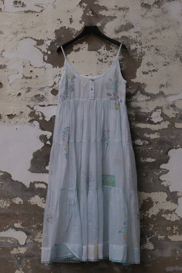 EKA 25 Spring/Summer Round Deep Neck Adjustable Spaghetti Straps Pleated Layered Dress EKA-SS/25/93/IKUMI-BLUE